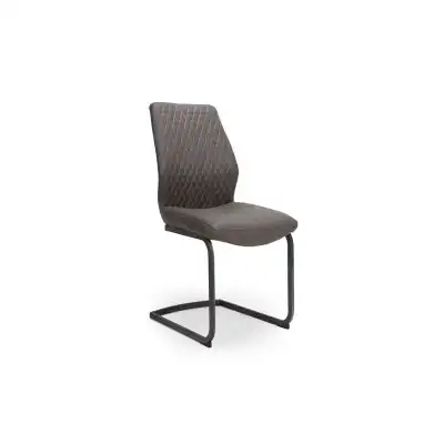 Grey Faux Leather Diamond Stitched Cantilever Dining Chair
