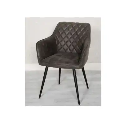 Quilted Grey Leather Carver Dining Chair