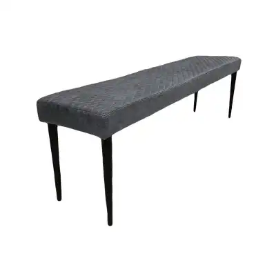 Grey Faux Leather Dining Bench Diamond Stitched Black Legs