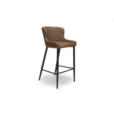 Brown Quilted Leather Bar Stool Brushed Grey Tube Legs