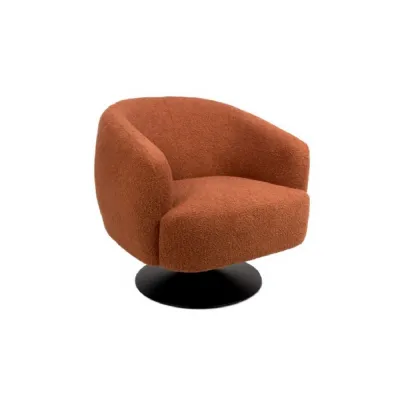 Rust Boucle Fabric Upholstered Club Accent Swivel Chair
