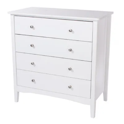 White Wooden Bedroom Chest of 4 Drawers