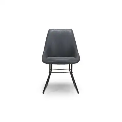 Dark Grey Leather Dining Chair Tub Seat Black Metal Legs