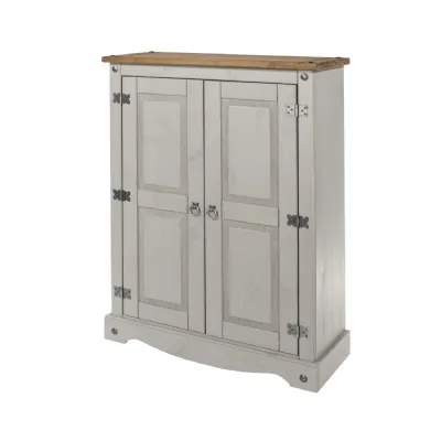 Grey 2 Door Cupboard Unit Antique Wax Oak Top
