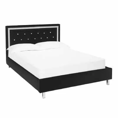 Black Faux Leather Upholstered 5ft 150cm King Size Bed Diamante Trimmed Edge