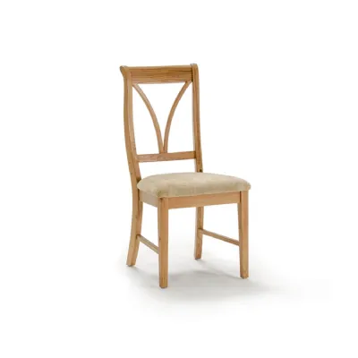 Traditional Oak Dining Chair Beige Cushioned Fabric Seat