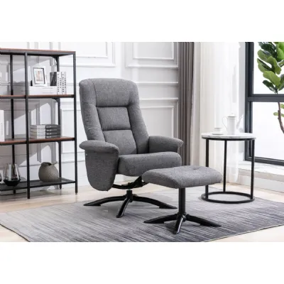 Dark Grey Fabric Swivel Recliner Armchair and Stool Set