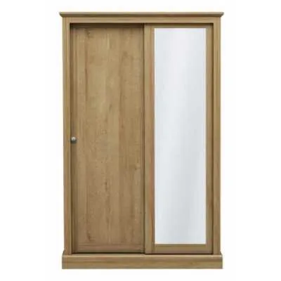 Traditional Oak Finish 2 Door Tall Sliding Wardrobe with Mirror