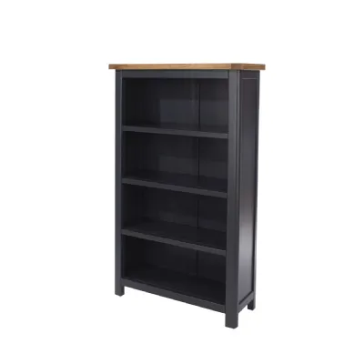 Blue 3 Shelf Narrow Bookcase Antique Oak Wax Top