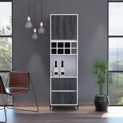 Core Ultra Modern Contrasting Grey and White 2 Drawer Tall Kitchen Bar Cabinet