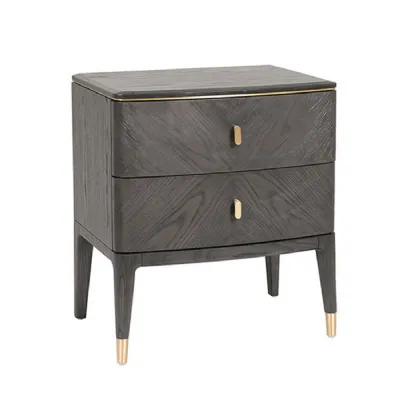 Dark Brown Small 2 Drawers Bedside Cabinet Gold Inlay