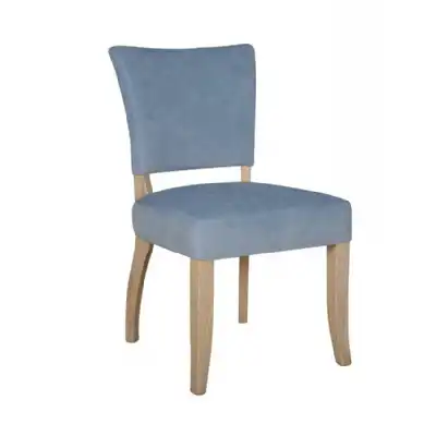Solid Oak Light Blue Velvet Fabric Dining Chair