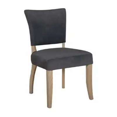 Solid Oak Grey Velvet Fabric Dining Chair
