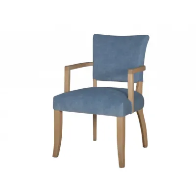 Blue Velvet Fabric Dining Arm Chair Wooden Legs