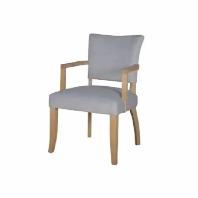 Solid Oak Grey Velvet Fabric Dining Arm Chair