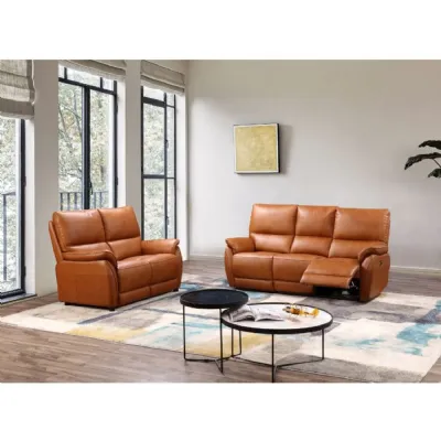 Tan Brown Leather 2 Seater Electric Reclining Sofa