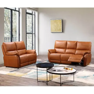 Tan Brown Leather 3 Seater Electric Reclining Sofa