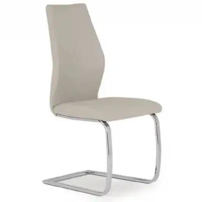 Taupe Cream Leather Dining Chair Chrome Cantilever Legs