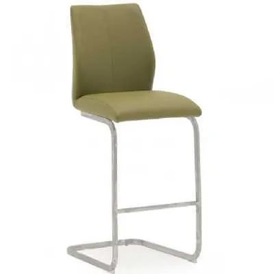 Olive Green Leather Bar Stool Chrome Cantilever Legs
