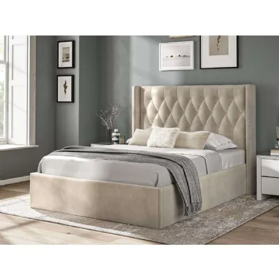Fabric Bed Collection Beige 4'6 Fabric Bedframe Ottoman