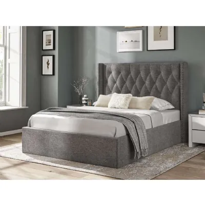 Fabric Bed Collection Dark Grey 4'6 Fabric Bedframe Ottoman