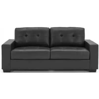 Black Leather 3 Seater Buttoned Sofa