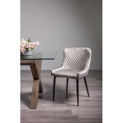 Grey Velvet Fabric Dining Chair Diamond Stitched Black Legs