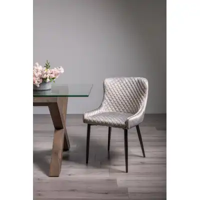 Grey Velvet Fabric Dining Chair Diamond Stitched