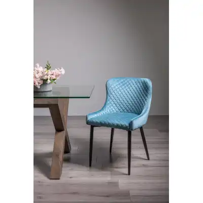 Light Blue Velvet Fabric Dining Chair Diamond Pattern