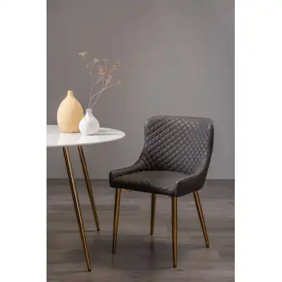Dark Grey Faux Leather Dining Chair Gold Metal Legs
