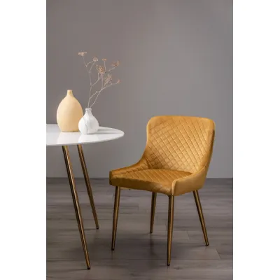 Yellow Velvet Fabric Dining Chair Gold Metal Legs