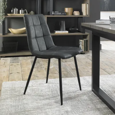 Dark Grey Leather Square Stitched Dining Chair