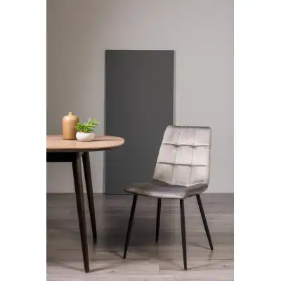 Grey Velvet Fabric Dining Chair Square Stitched Pattern