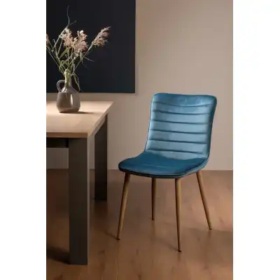 Blue Velvet Dining Chair Light Oak Legs