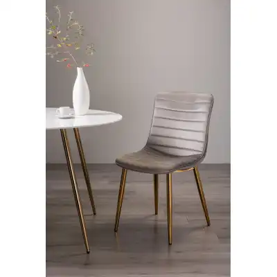 Grey Velvet Fabric Dining Chair Gold Legs