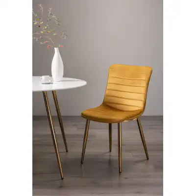Yellow Velvet Fabric Dining Chair on Matt Gold Legs