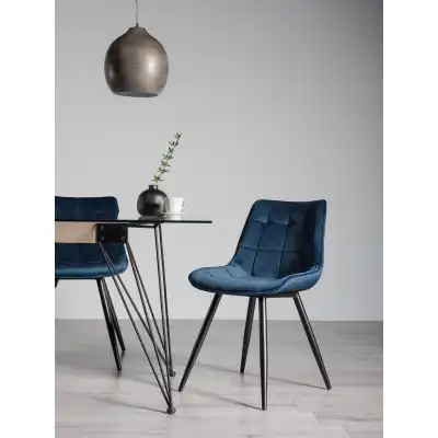 Blue Velvet Fabric Dining Chair Black Legs