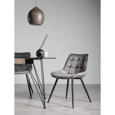 Grey Velvet Fabric Dining Chair Black Legs