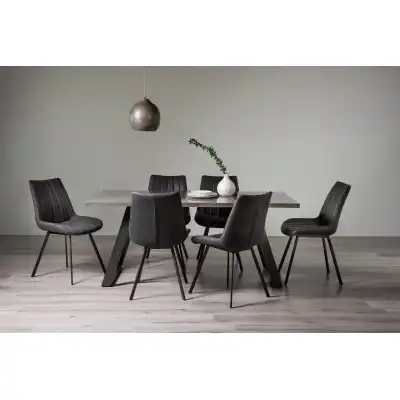 Glass Top Rectangular Dining Table Set 6 Grey Fabric Chairs
