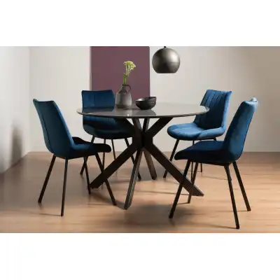 Round Clear Glass Top Dining Table Set 4 Blue Velvet Chairs