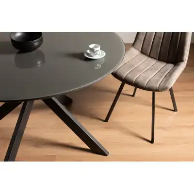 Grey Painted Glass Top Round Dining Table 120cm Diameter
