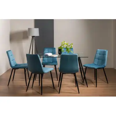 Rectangular Dining Table 6 Blue Velvet Chairs Dining Set