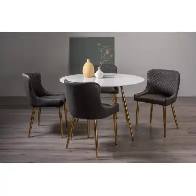 White Marble Dining Table 4 Dark Grey Leather Chairs Set