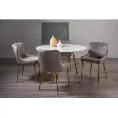 White Marble Dining Table 4 Grey Velvet Fabric Chairs Set
