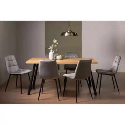 Rustic Oak Dining Set Dining Table 6 Grey Velvet Chairs