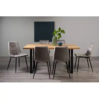 Rustic Oak Dining Table Set U Legs 6 Grey Leather Chairs