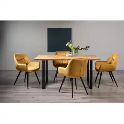 Rustic Oak Dining Table Set U Legs 4 Yellow Velvet Chairs