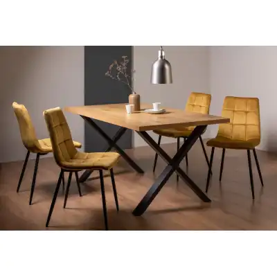 Oak Dining Table Set with 4 Yellow Velvet Chairs