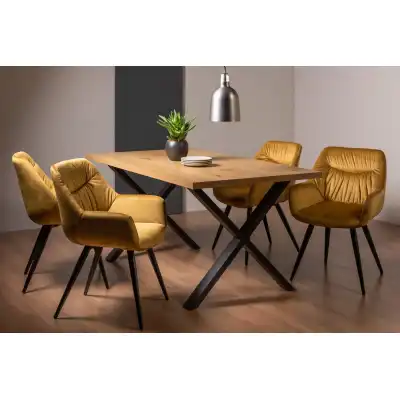 Rustic Oak Dining Table Set 4 Yellow Velvet Chairs X Legs