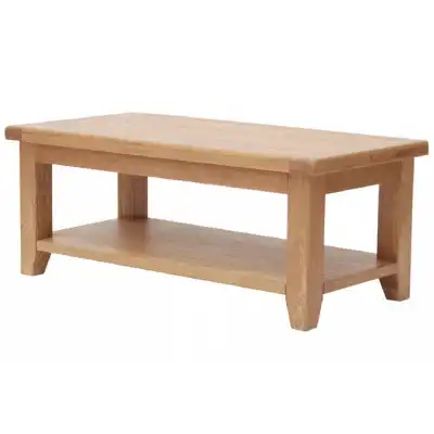 Solid Oak Large Rectangular Coffee Table with Shelf